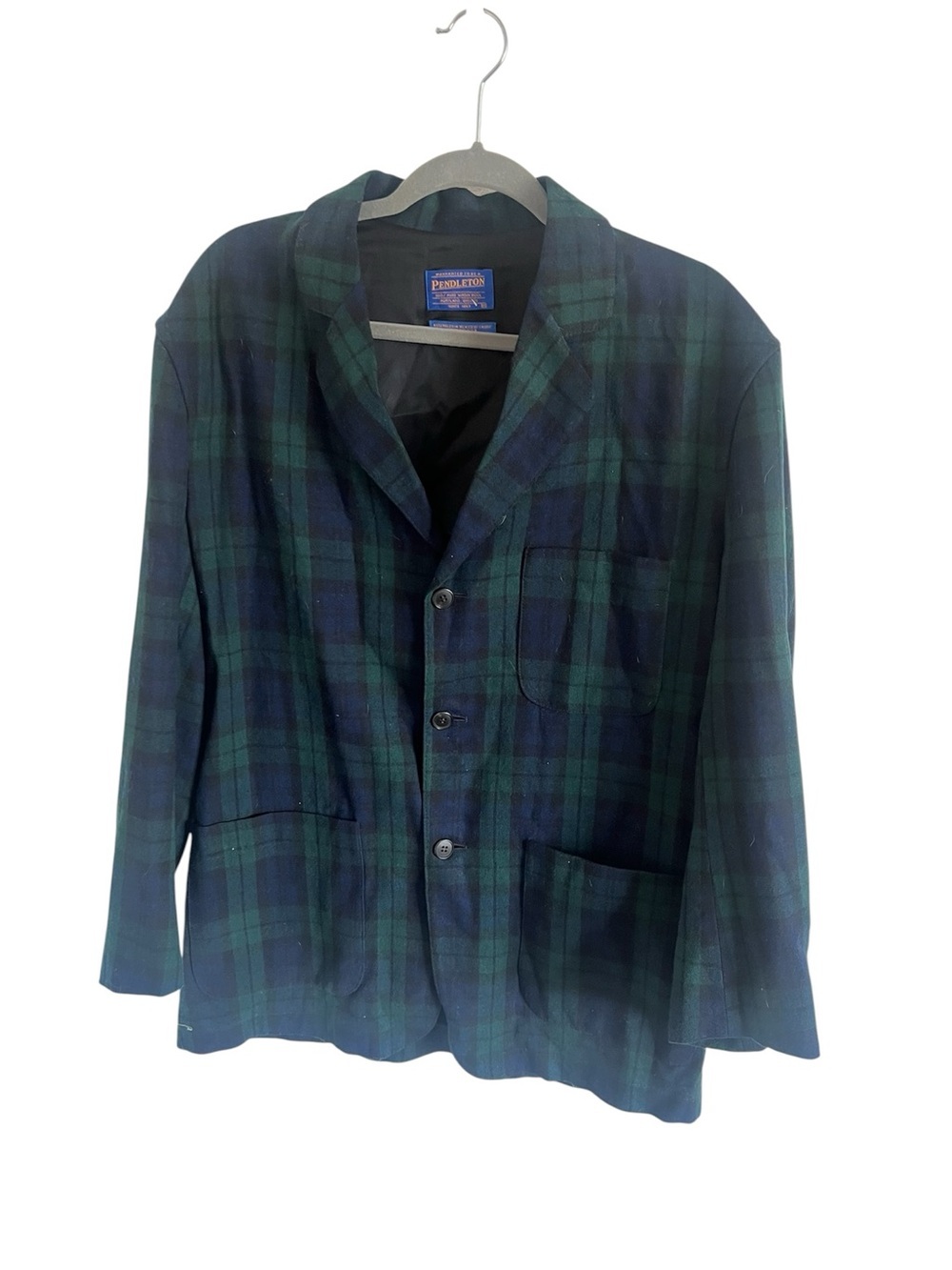 Pendleton 100% Wool Green Blue Tartan Plaid Vtg Hunting Jacket Dress Gordon M